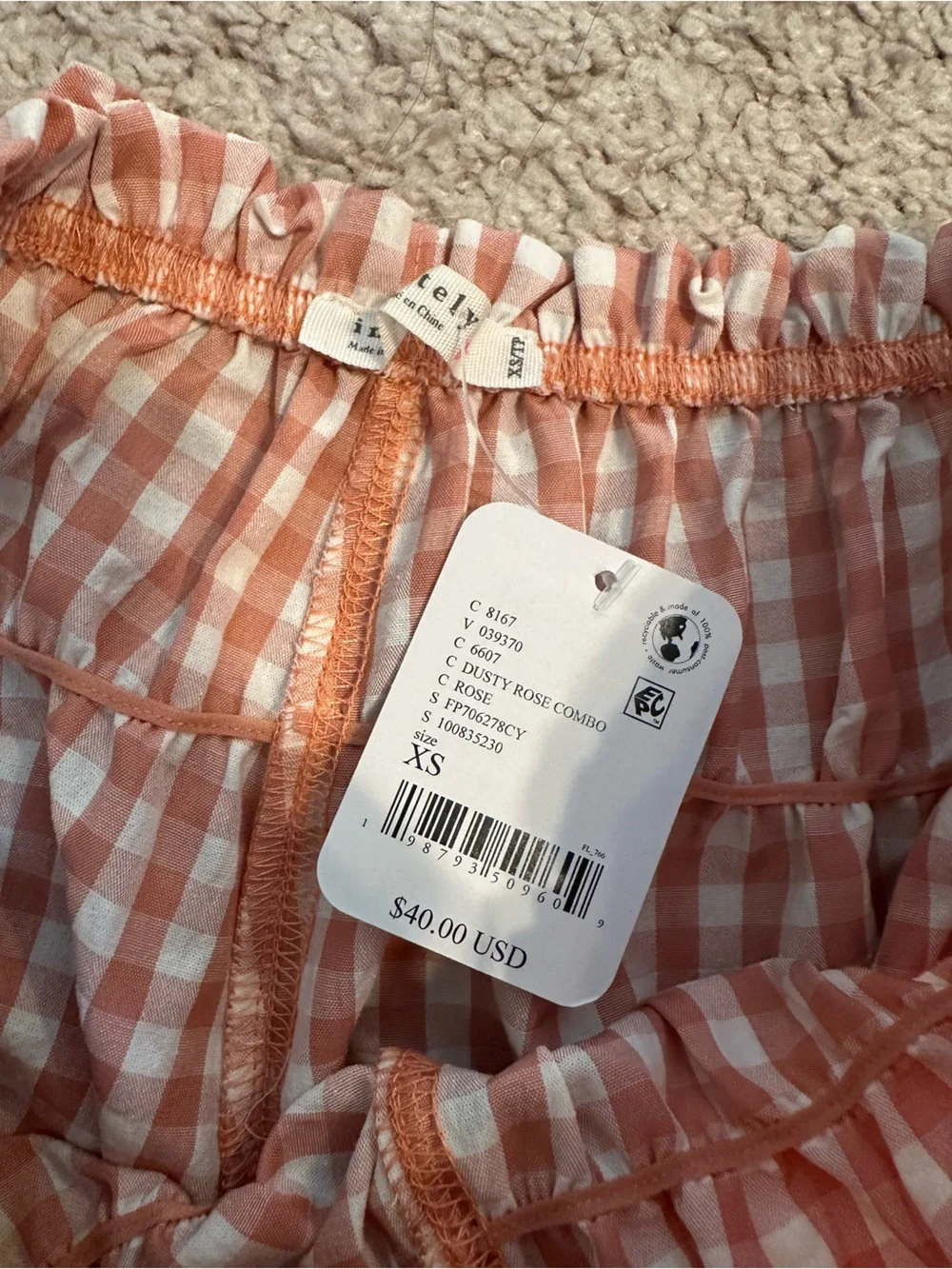 Free People Pink and White Gingham Smocked Shorts